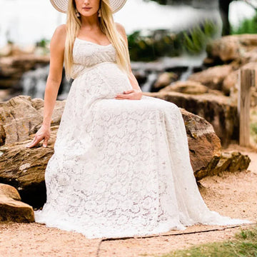 MQTIME  -  Maternity White Lace Maxi Gowns Dresses for Photo Shoot Sexy V Neck Backless Pregnancy Photography Dress Pregnant Baby Shower